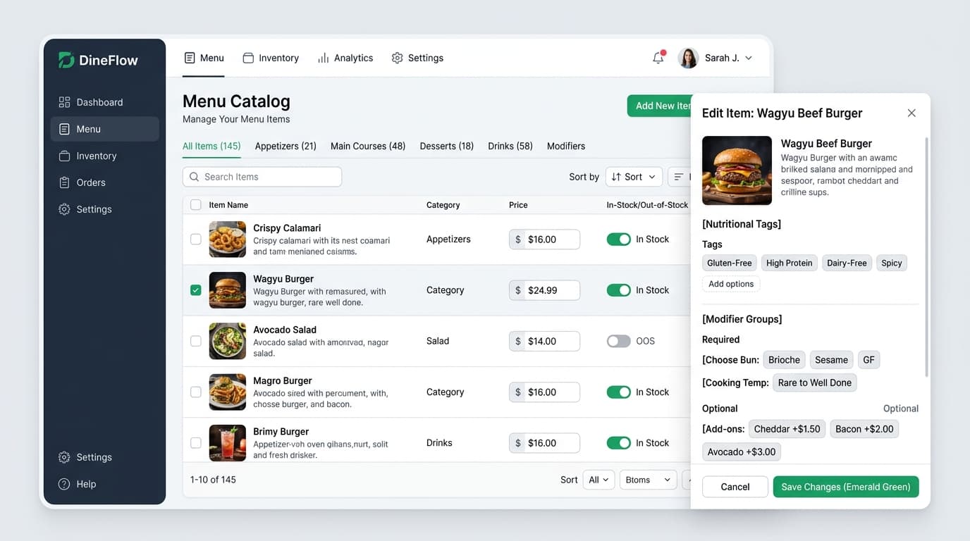 Menu Management Interface Mockup